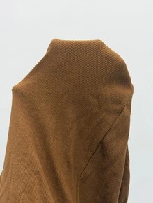 SHEIN PETITE 女款純色摺腰寬鬆寬腿休閒褲/運動褲，秋/冬居家穿搭百搭款，舒適棉混紡 - 棕色 - 查看 9