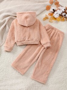 Girls' Autumn/Winter Flannel Set With Letter Embroidery - Apricot - View 2