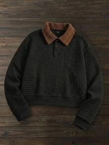 HIMLAND Men Black Color Block Sweatshirt Crew Neck Patchwork Pullover Streetwear,Fleece,Oversized Pullover,Crew Neck Sweatshirt Halloween Winter Party Autumn - Black - View 8