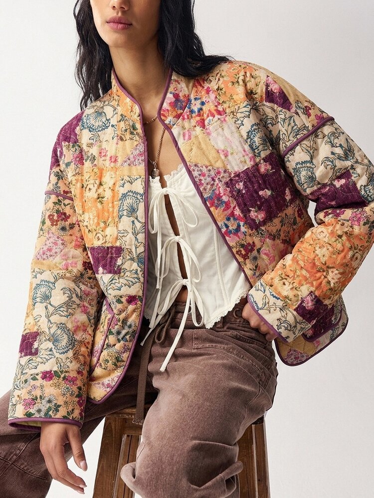 Bohemela Casual Vintage Boho Loose Woven Printed Women's Regular Jacket Weekend Everyday Beige Autumn - Multicolor - View 1