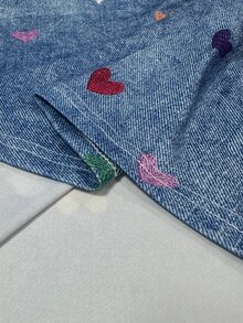 Selamara [Denim Effect] Fashion Casual Romantic, Denim Effect Heart Print Sleeveless Top, Suitable For Parties Vacation And Daily Wear Women's Tank Top Blue Summer - Blue - View 3