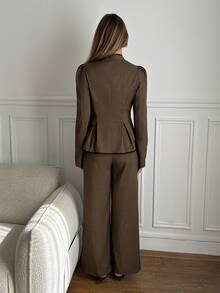 Siren Gaze Women's Brown Frog Button Suit Set, Autumn/Winter New Style - Brown - View 2
