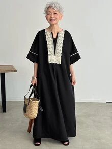 FRIFUL Women's Color Block Casual Party Dress Sundress Summer - White - View 1
