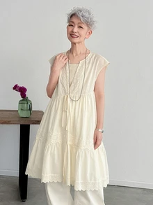 FRIFUL Women's Fashion Versatile Lace Patchwork Tie-Up Button Top Summer Granny - Green - View 6
