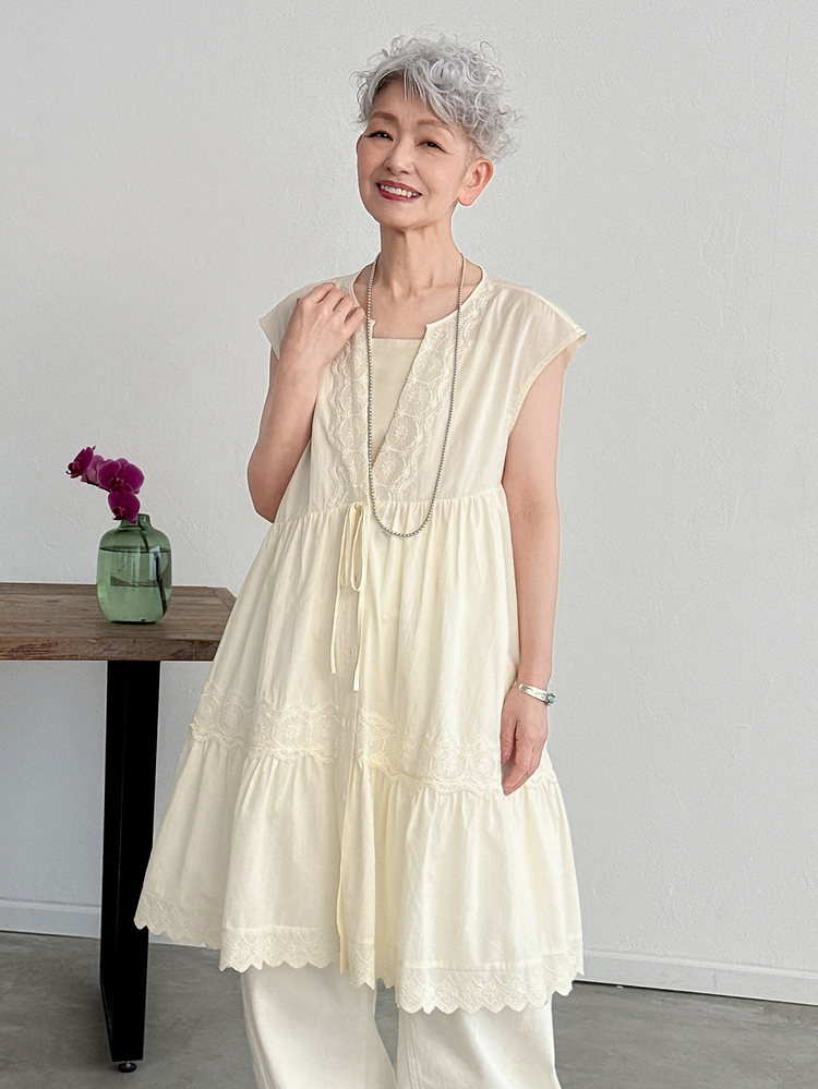 FRIFUL Women's Fashion Versatile Lace Patchwork Tie-Up Button Top Summer Granny - Green - View 6