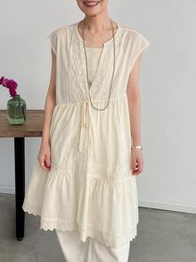 FRIFUL Women's Fashion Versatile Lace Patchwork Tie-Up Button Top Summer Granny - Green - View 9