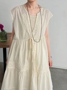 FRIFUL Women's Fashion Versatile Lace Patchwork Tie-Up Button Top Summer Granny - Green - View 8