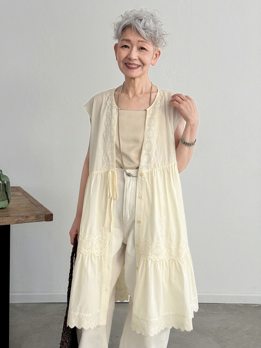 FRIFUL Women's Fashion Versatile Lace Patchwork Tie-Up Button Top Summer Granny - Green - View 1