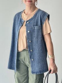 FRIFUL Women's Casual Washed Sleeveless Denim Top - Blue - View 4