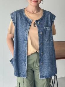 FRIFUL Women's Casual Washed Sleeveless Denim Top - Blue - View 2