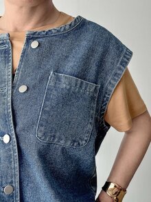 FRIFUL Women's Casual Washed Sleeveless Denim Top - Blue - View 5