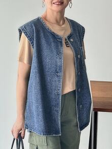 FRIFUL Women's Casual Washed Sleeveless Denim Top - Blue - View 3