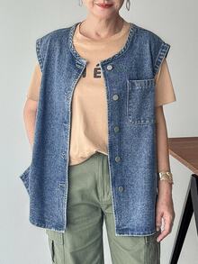 FRIFUL Women's Casual Washed Sleeveless Denim Top - Blue - View 6