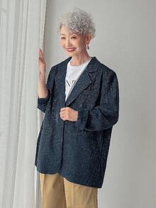 FRIFUL 女款寬鬆純色長袖夾克，獨特翻領設計，秋季商務穿搭西式女裝 - 藏蓝色 - 查看 6