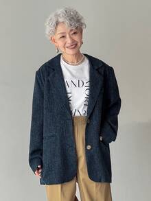 FRIFUL 女款寬鬆純色長袖夾克，獨特翻領設計，秋季商務穿搭西式女裝 - 藏蓝色 - 查看 1