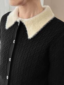 FRIFUL 女式常规翻领宽松开衫 - 黑色 - 查看 6