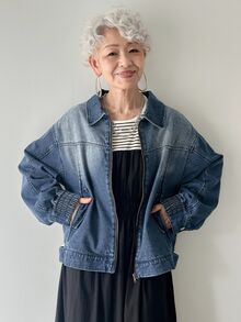 FRIFUL Women's Drop Shoulder Long Sleeve Zipper Front Pocket Loose Casual Denim Jacket - Blue - View 1