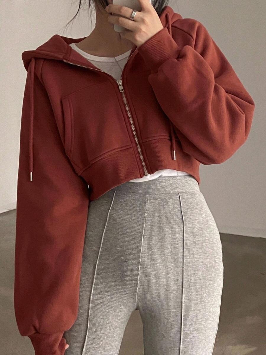 DAZY Women's Hooded Short Fleece Sweatshirt - Burgundy - View 1