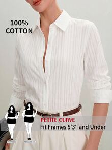 SHEIN PETITE CURVE Kemeja Bisnis Lengan Panjang Kancing Elegan Ukuran Besar - Putih - View 9