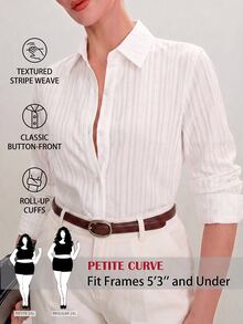 SHEIN PETITE CURVE Kemeja Bisnis Lengan Panjang Kancing Elegan Ukuran Besar - Putih - View 1