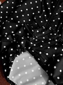 Comfortcana Plus Size Women's Polka Dot Casual Racing Versatile Everyday Hooded Jacket Black Autumn Fall - Black - View 5