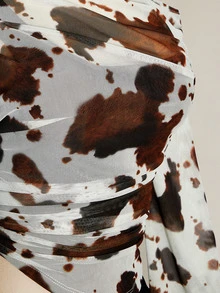 SHEIN ICON Women's Plus Size Cow Print Print 2 In 1 Top Club Date Night Cocktail Rave Autumn Sexy Fall White - Brown - View 10