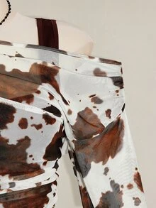 SHEIN ICON Women's Plus Size Cow Print Print 2 In 1 Top Club Date Night Cocktail Rave Autumn Sexy Fall White - Brown - View 5