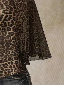 SHEIN ICON Leopard Print Plus Size Women's Asymmetric Neck Batwing Sleeve Loose Top - Multicolor - View 4