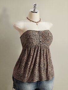SHEIN ICON 大码女装夏季度假时尚豹纹抹胸上衣 - 彩色 - 查看 7