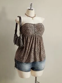 SHEIN ICON 大码女装夏季度假时尚豹纹抹胸上衣 - 彩色 - 查看 5
