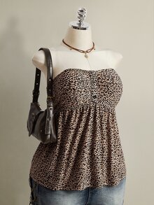 SHEIN ICON 大码女装夏季度假时尚豹纹抹胸上衣 - 彩色 - 查看 6