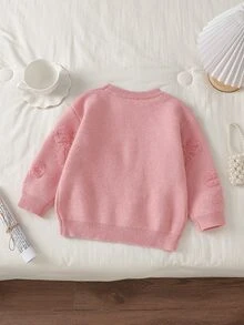 SHEIN 女童圓領套頭長袖毛衣，可愛粉色人造貂毛材質，Ro 秋季款 - 粉色 - 查看 3