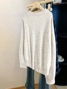 Linhara CURVE Plus Size Women's Round Neck Casual Versatile Daily Wear Long Sleeve Sweater - Apricot - View 2