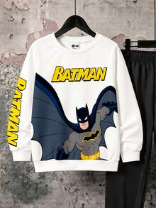 BATMAN X SHEIN 2pcs Young Boy Casual Cartoon Print Round Neck Long Sleeve Sweatshirt And Sweatpants Set Fleece - Multicolor - View 5