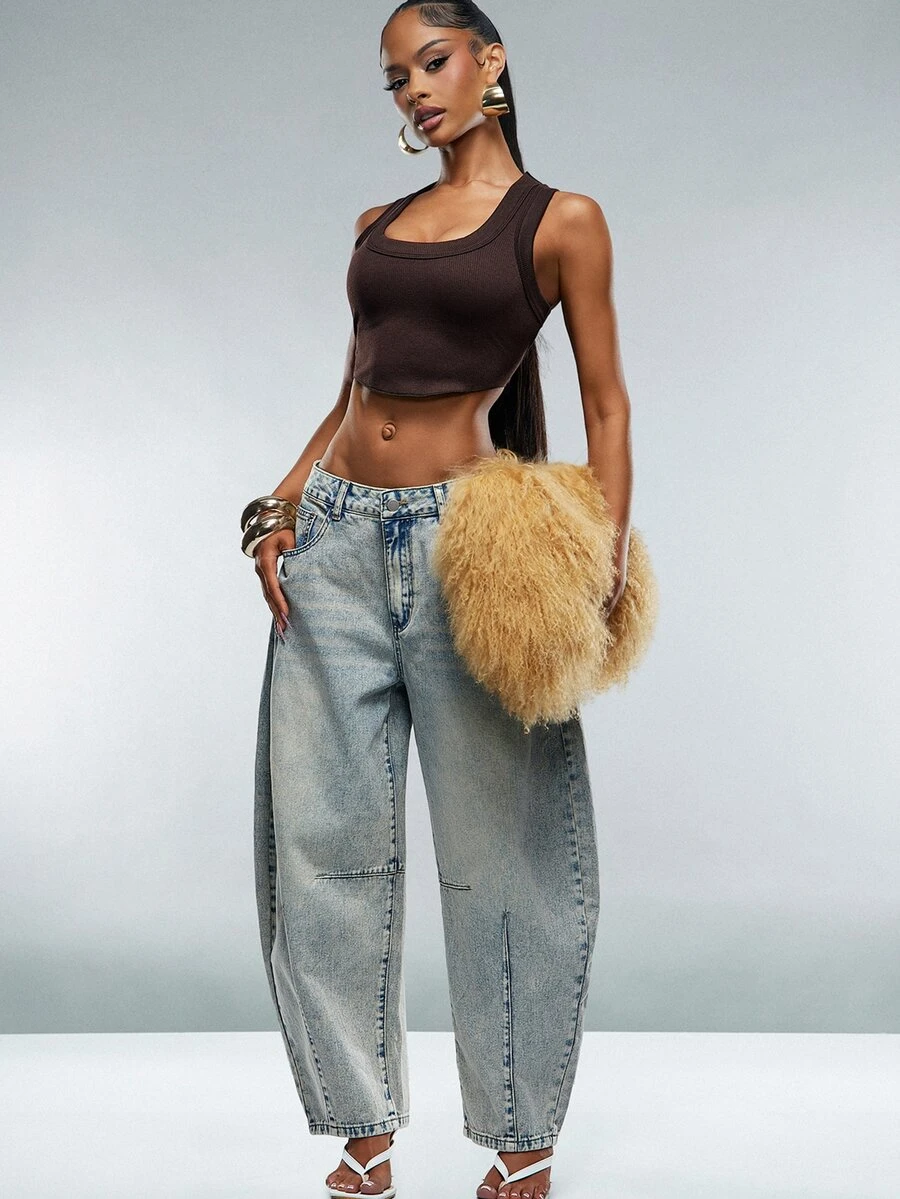 Denimoi Everyday Wear Essential Crop Top Cropped Tank Top Layering Fashion Streetwear Sexy Scoop Tank - Mocha Brown - View 1