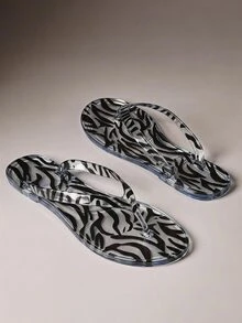 Hauture Women's Jelly Flip Flops, Zebra Print Thong Flat Sandals For Beach And Summer - zebra pattern - View 3