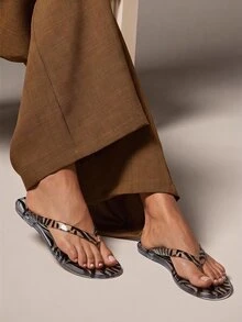 Hauture Women's Jelly Flip Flops, Zebra Print Thong Flat Sandals For Beach And Summer - zebra pattern - View 4