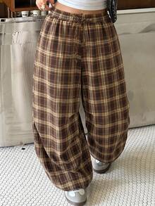 Muchica Plus Size Women's Plaid Casual Versatile Daily Travel Long Pants - Multicolor - View 3