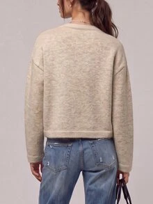 Freevana Women's New Chinese Style Round Neck Long Sleeve Casual Knit Cardigan - Apricot - View 2