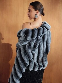 MOTF Damen Vintage Mode Kunstpelz Mantel für Abendparty - Grau - Übersicht 4