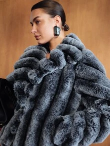 MOTF Damen Vintage Mode Kunstpelz Mantel für Abendparty - Grau - Übersicht 6