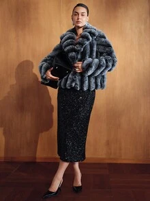 MOTF Damen Vintage Mode Kunstpelz Mantel für Abendparty - Grau - Übersicht 5