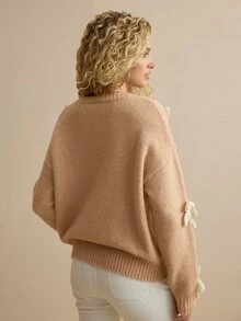 MOTF PREMIUM WOOL FLOWER DECOR DROP SHOULDER SWEATER - Baby Pink - View 7