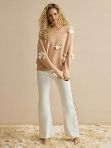 MOTF PREMIUM WOOL FLOWER DECOR DROP SHOULDER SWEATER - Baby Pink - View 6