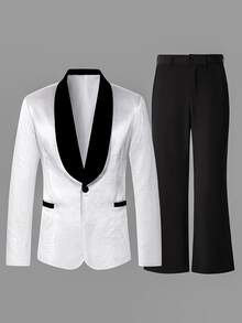Manfinity AFTRDRK Men's White Blazer And Flared Trousers, Glamorous Party Style Casual Suit Set - Multicolor - View 4