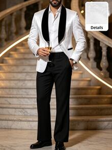 Manfinity AFTRDRK Men's White Blazer And Flared Trousers, Glamorous Party Style Casual Suit Set - Multicolor - View 1