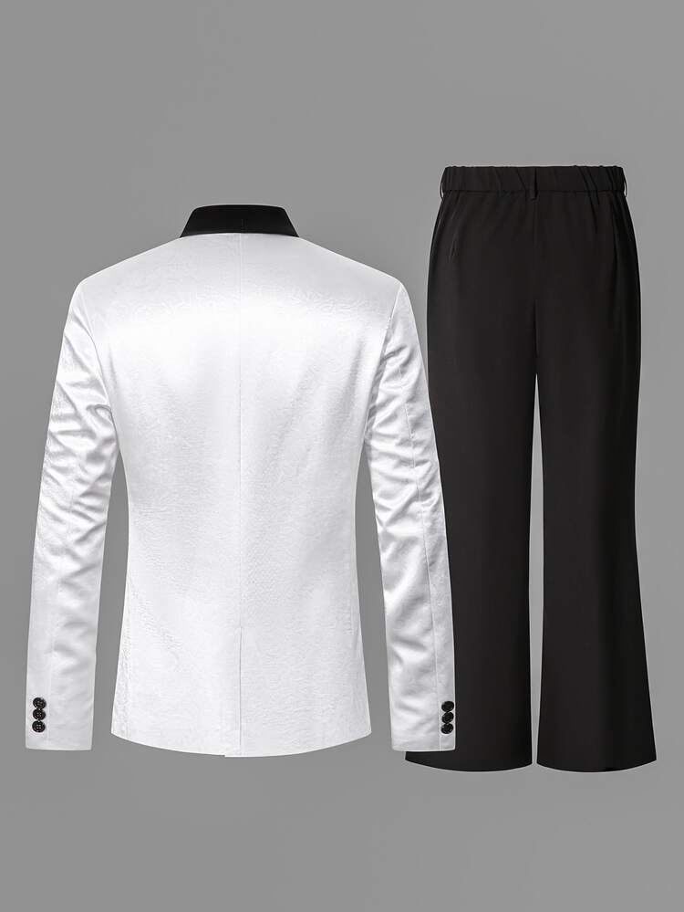 Manfinity AFTRDRK Men's White Blazer And Flared Trousers, Glamorous Party Style Casual Suit Set - Multicolor - View 2