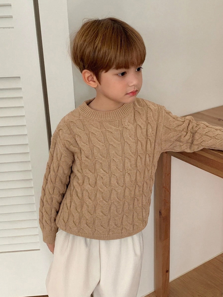 Dazy Kids كنزة صوفية طويلة الأكمام بلون موحد كاجوال متعددة الاستخدامات للارتداء اليومي للأولاد الصغار - كاكي - مشاهدة 5