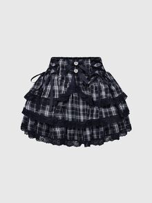 ROMWE EDITION Hime Gyaru Cute Sweet High Waist Cake Skirt For Women - Multicolor - View 1