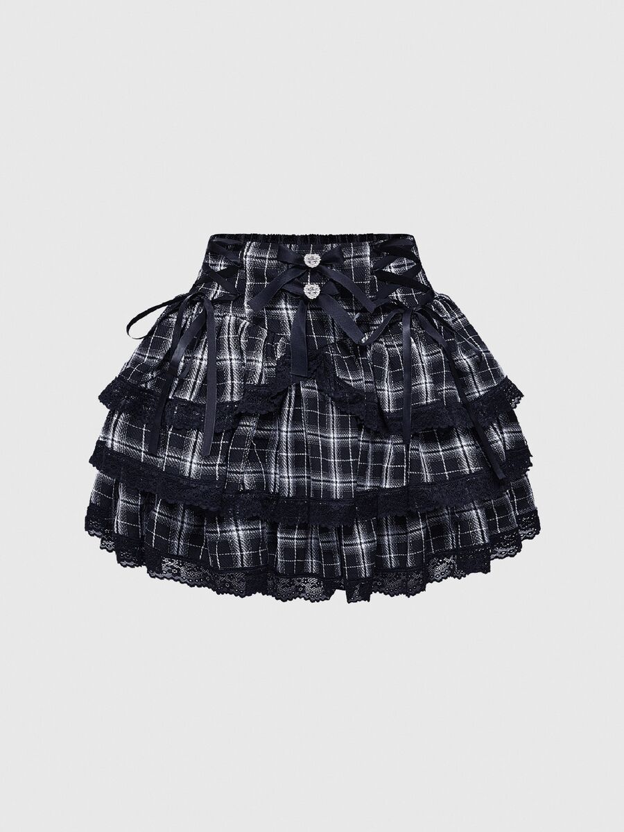 ROMWE EDITION Hime Gyaru Cute Sweet High Waist Cake Skirt For Women - Multicolor - View 1